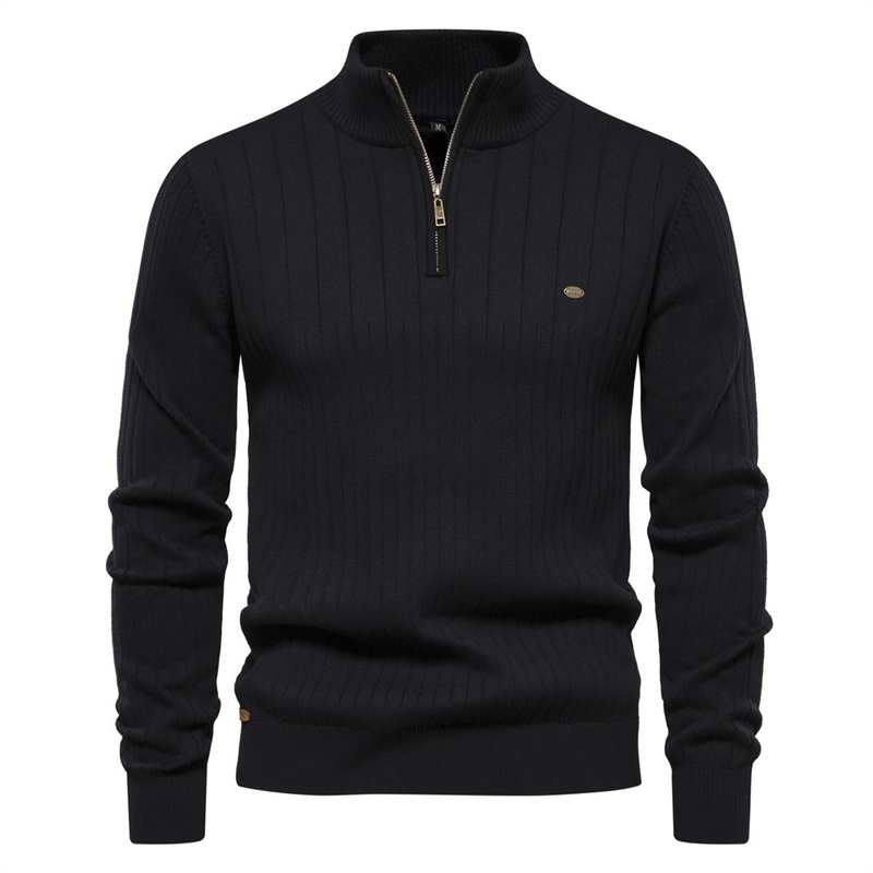 Man's clothing Stand collar men's sweater half zip solid color sweater quality men's wear_autovado.com