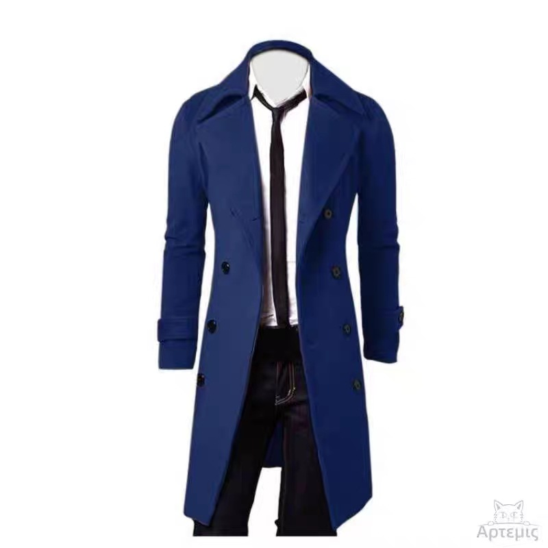 Men's autumn and winter long double-breasted trench coat men's woolen coat slim tweed coat men_autovado.com