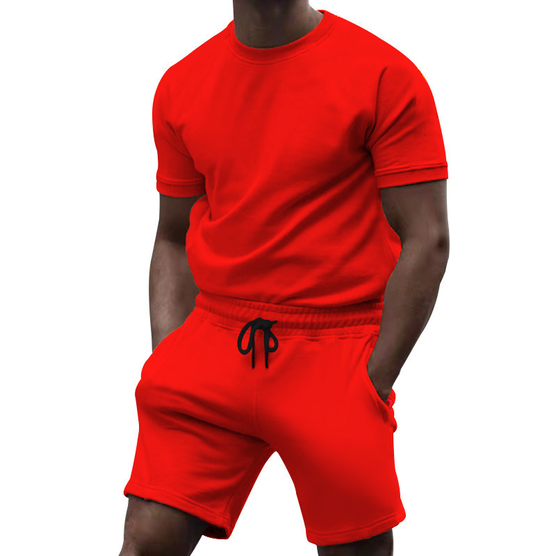 Men's Clothing short sleeve sports casual patchwork round neck fitness suit men's t-shirt_autovado.com