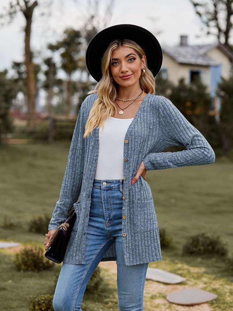 New women's clothing women's brushed pit strip solid color long-sleeved women's cardigan jacket_autovado.com