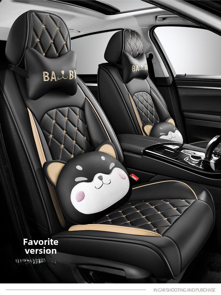 New Crown All-inclusive Full Leather Diamond Four Seasons Car Cushion Four Seasons Universal Dog Head Cartoon Car Seat Cover_autovado.com