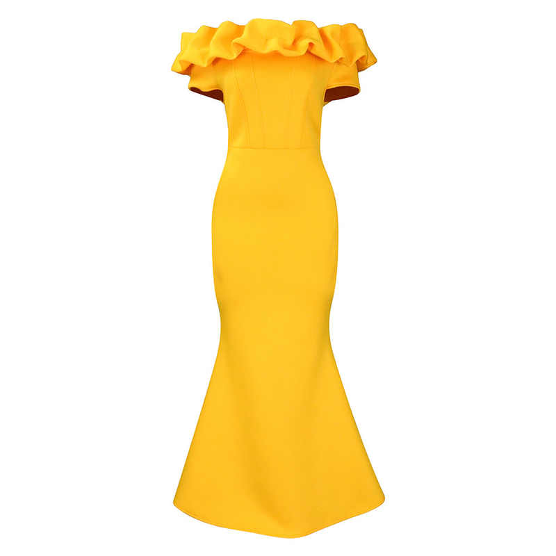 Women's Clothing new solid color fishtail skirt fungus edge slim evening dress_autovado.com