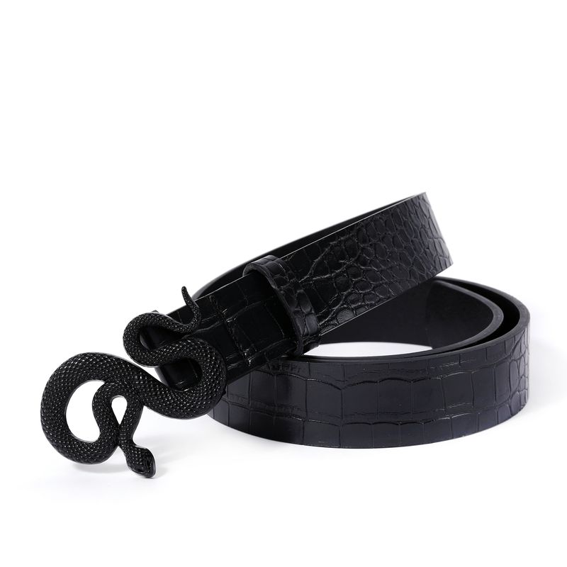 HOT Hot Sale New Fashion Snake Buckle with PU Leather Belt Women Dress Designer Western Vintage Style Black Belts for Girls_autovado.com