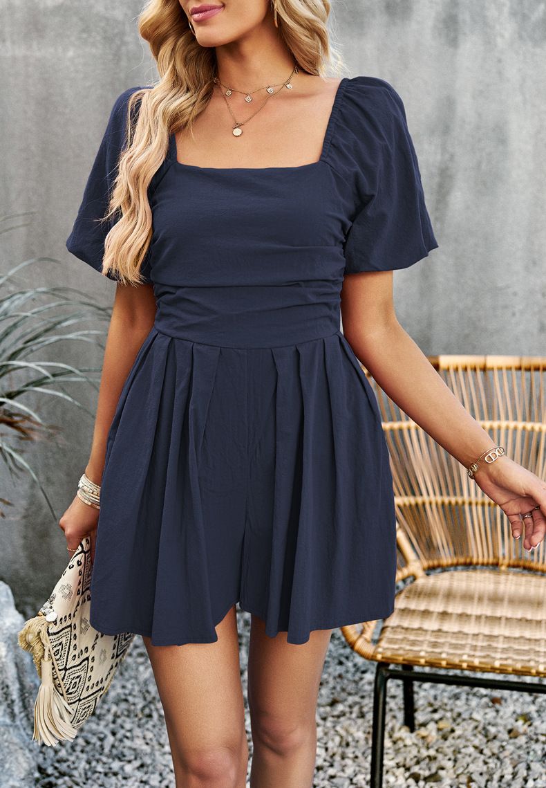 Women's Clothing Solid Color Jumpsuit Collar Jumpsuit Shorts_autovado.com