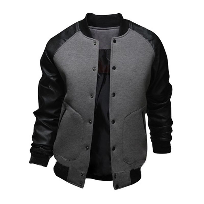 Men's Clothing supply new large pocket leather sleeve men's baseball jacket stand collar jacket J04_autovado.com