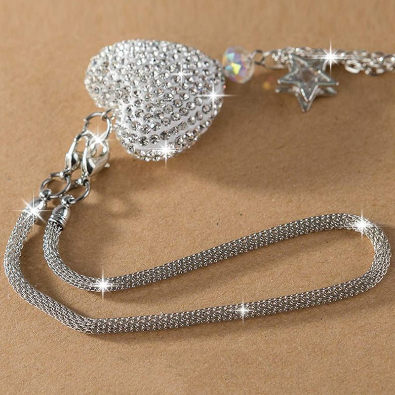 New Heart Hair Ball Rearview Mirror Decoration Car Diamond Pendant Female_autovado.com