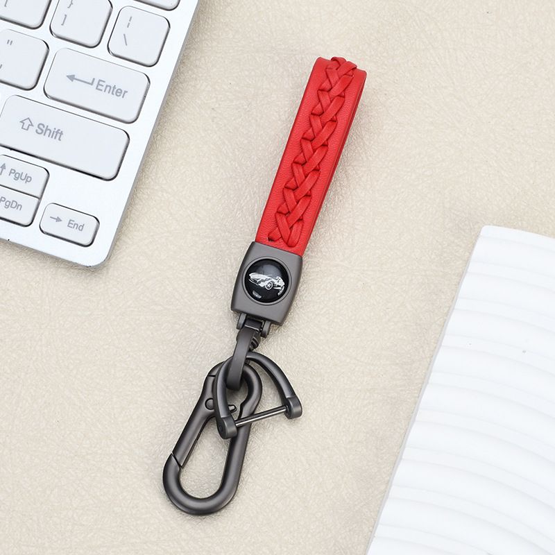 Lambskin Braided Car Keychain Hand Woven Rope Couple Keychain Car Metal Keychain_autovado.com