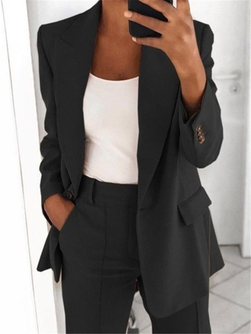 Women's Fashion Lapel Cardigan Temperament Suit Jacket Pants Suit_autovado.com