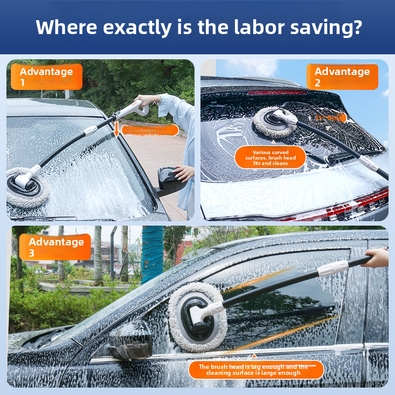 Wash Mop With Large Handle, Curved Rod, Labor-saving, Extendable, Detachable, Car Brush, Automotive Cleaning Tool_autovado.com