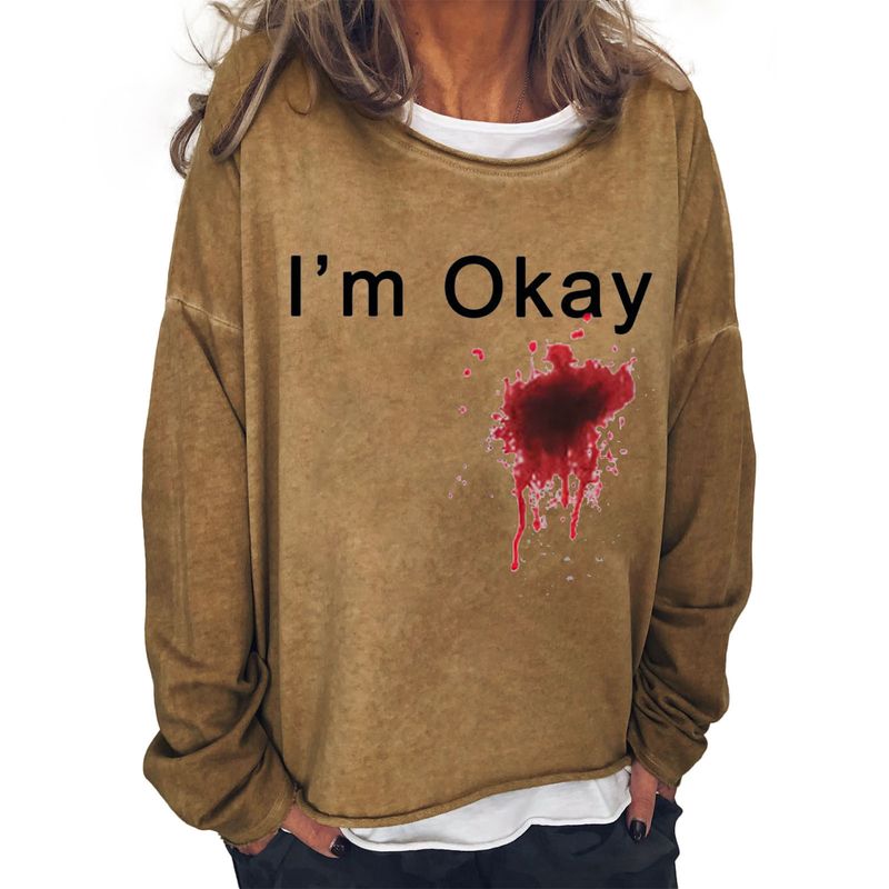 Women's Clothing I'M OKAY printed sweatshirt women's loose bat long sleeve top_autovado.com