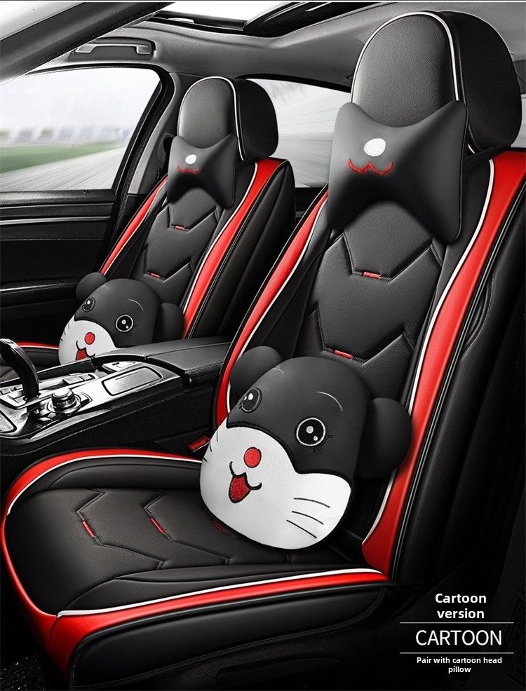 Car Cushion Four Seasons Suitable Cute All-inclusive Seat Cover Summer Full-enclosed Seat Cushion Goddess Leather Seat Cover New_autovado.com
