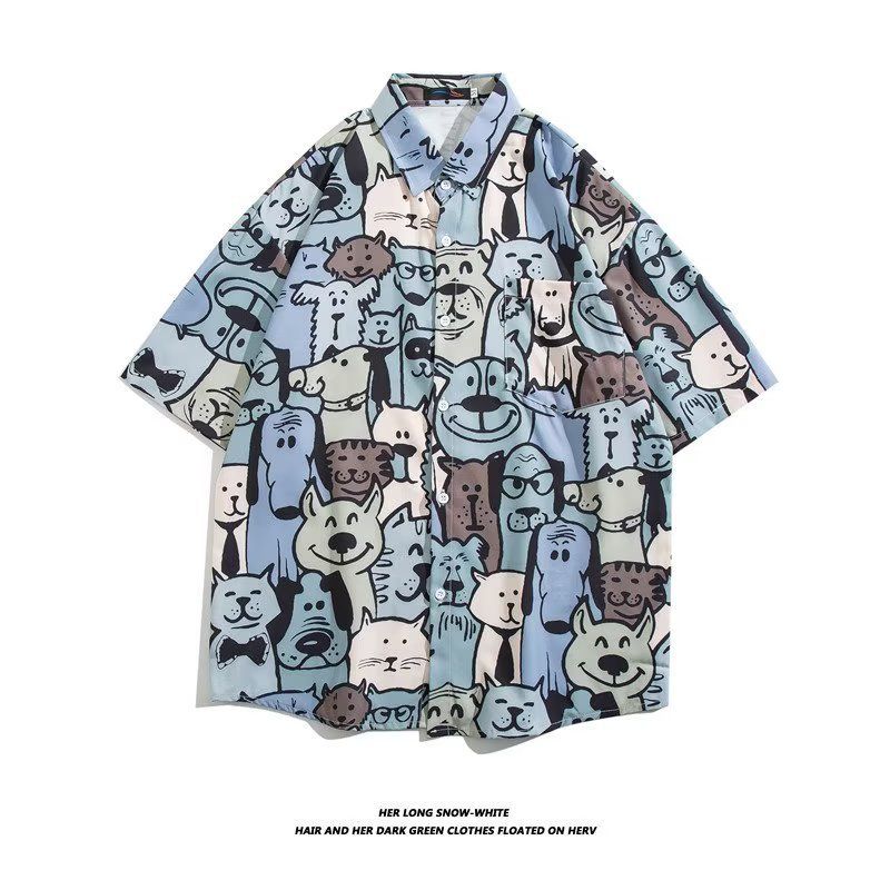 Men's clothing Retro Flower Shirt Short Sleeve Summer Vintage Loose Lapel Shirt Couple Jacket Wholesale_autovado.com