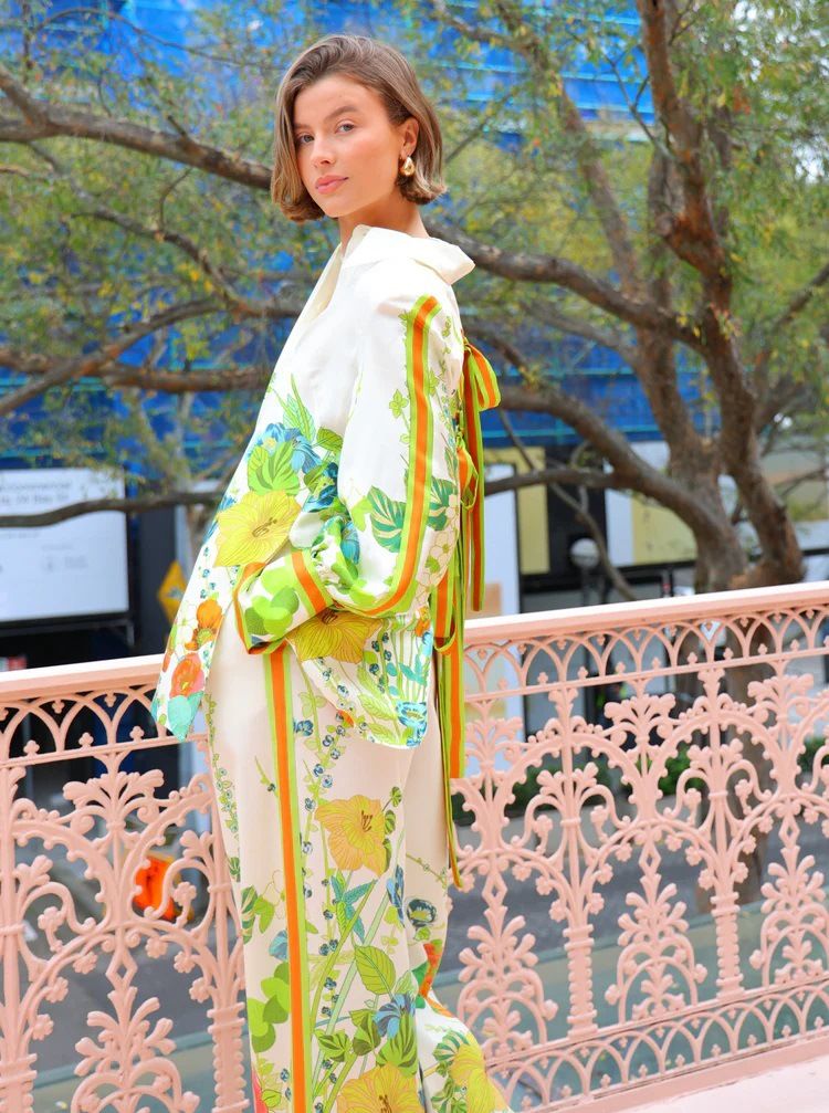 Women's Clothing new printed holiday long sleeved two piece suit INS loose casual trousers suit _autovado.com