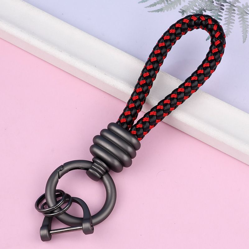 Braided Leather Rope Car Keychain Business Horseshoe Buckle Key Accessories Creative Bag Keychain Metal Pendant_autovado.com