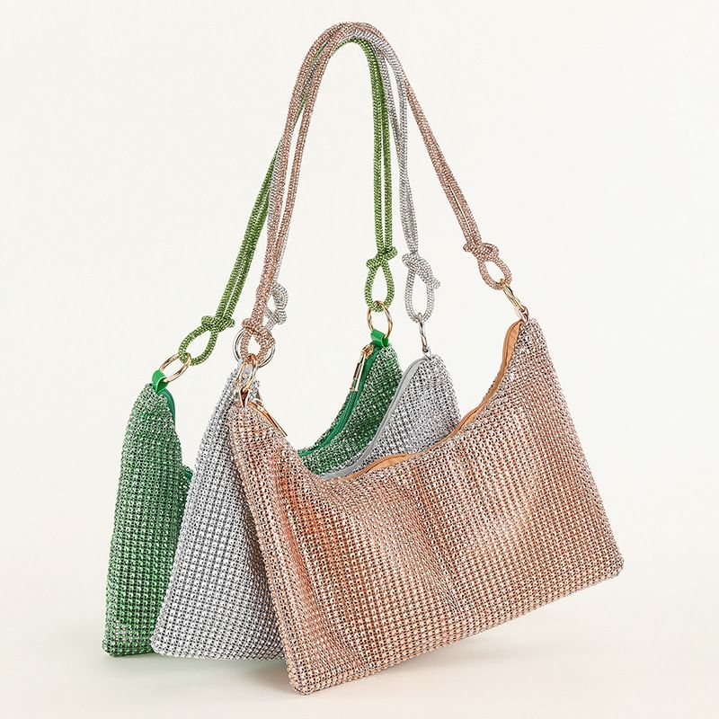 rhinestone knotted armpit bag diamond-studded trendy niche shoulder evening bag_autovado.com