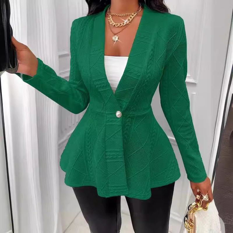 Women's Clothing new casual texture single button green fruit collar long sleeved top jacket_autovado.com