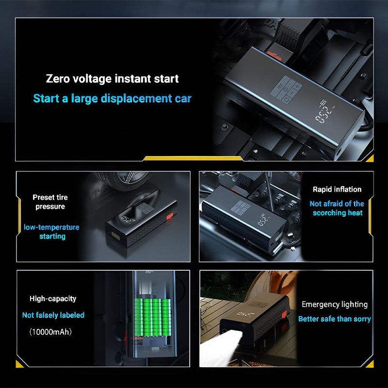 DOSEN Jump Starter Powerbank Jumper With Tire Pump With Air Compressor 12V Emergency Jumper Starter Car PowerBank_autovado.com