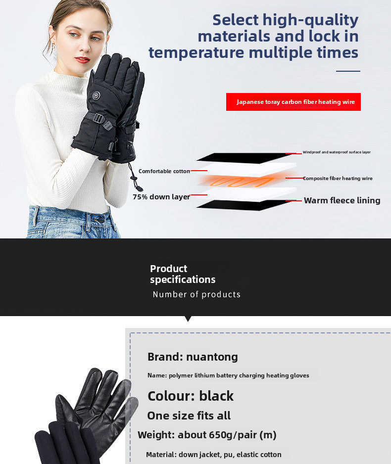 Kangre 7.4V Lithium Battery Rechargeable Gloves Motorcycle Heating Three-Level Temperature Adjustment Electric Warm_autovado.com