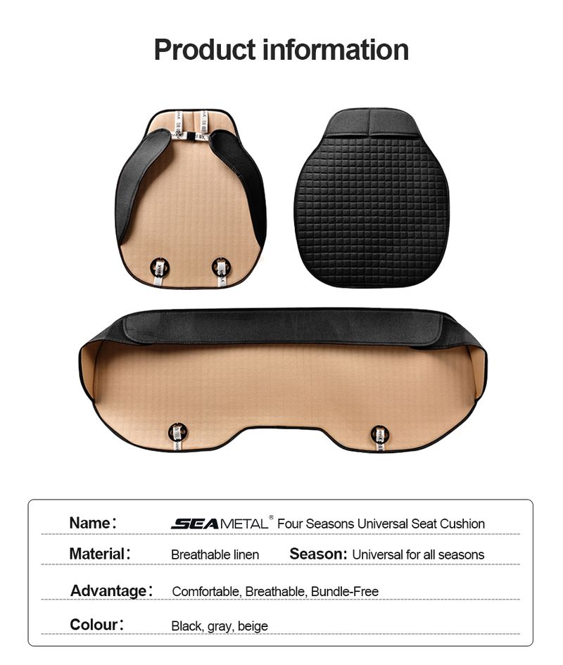 Linen Cover Flax Breathable Car Seat Cushion All Seasons Universal Non-Slip Protector Pad Fits For Sedan Van SUV Truck_autovado.com