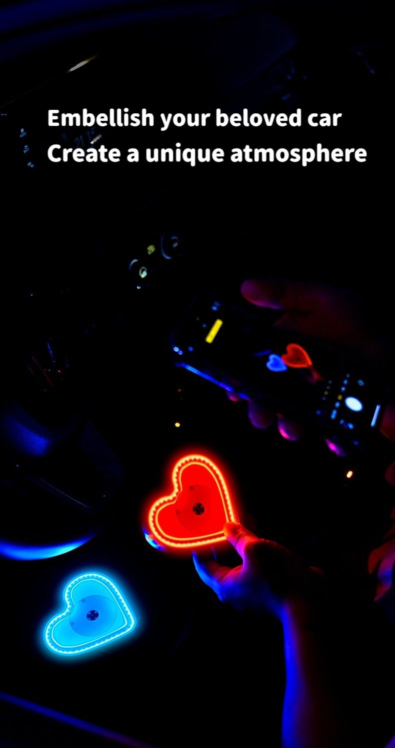 New Solar Heart Atmosphere Car Decorative Triangle Window Ambient Heart-shaped Neon Light_autovado.com