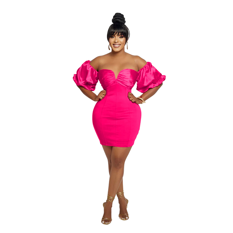 Women's Clothing fashion women's solid color short-sleeved pleated backless skirt dress_autovado.com
