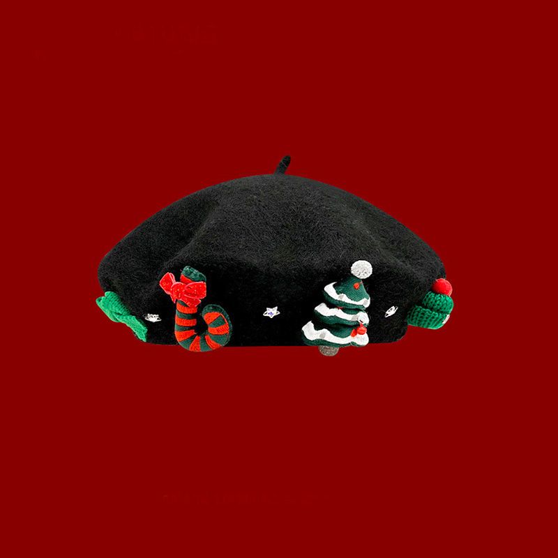 Hot Sale Christmas Wool Beret Cap Vintage Female Winter Warm Red Green Painter Hat For Women Xmas Party Dress Up Headwear New_autovado.com