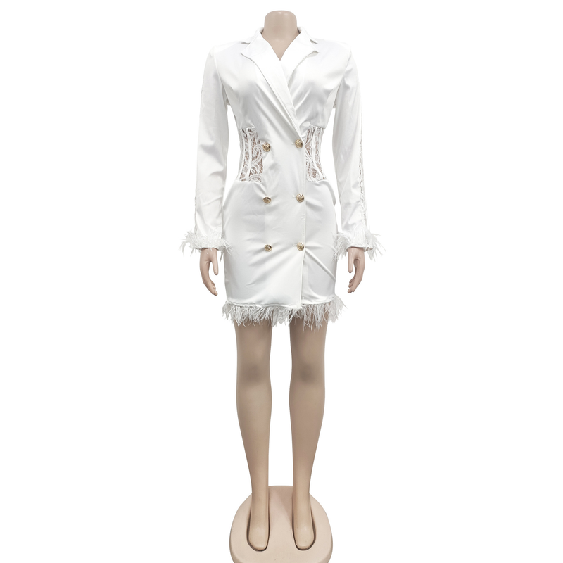 Women's fashion women's V-neck long-sleeved double-breasted tassel openwork dress_autovado.com