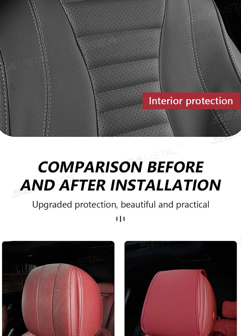 SEAMETAL Headrest Premium Leatherette Seat Pillow Case Dustproof Neck Support Protector Cover For Car Accessories_autovado.com