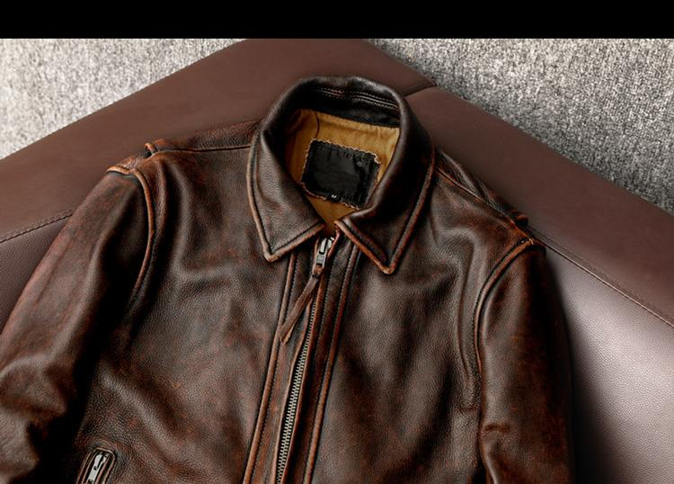 Men Genuine Leather Jacket Vintage Brown 100% Cowhide Coat Man Slim Fashion Biker Clothing Asian Size S6XL M697 Drop_autovado.com