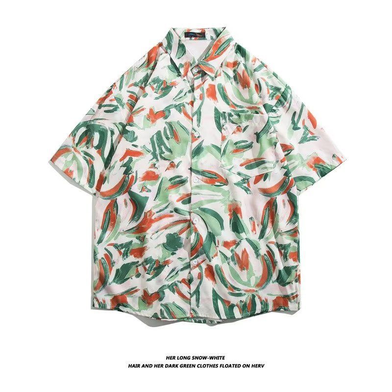 Men's clothing Retro Flower Shirt Short Sleeve Summer Vintage Loose Lapel Shirt Couple Jacket Wholesale_autovado.com