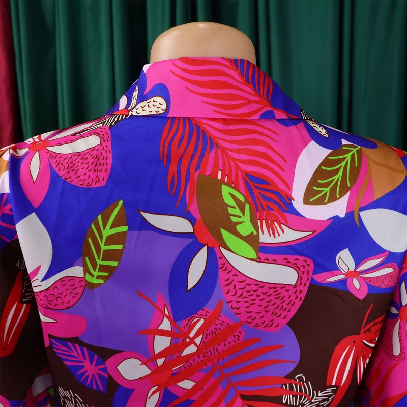 Women's Fashion Print Two-piece Suit Lapel Tie Shirt Wide Leg Pants Suit_autovado.com