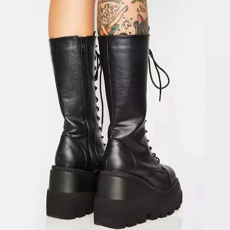 Winter buckle ankle boots Women's Punk women's platform Motorcycle Rider boots Wedge heels PU Women's boots Plus size women's boots_autovado.com