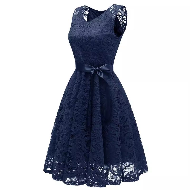 Women's Nordic small fresh V-neck mature women's big swing lace women's dress_autovado.com