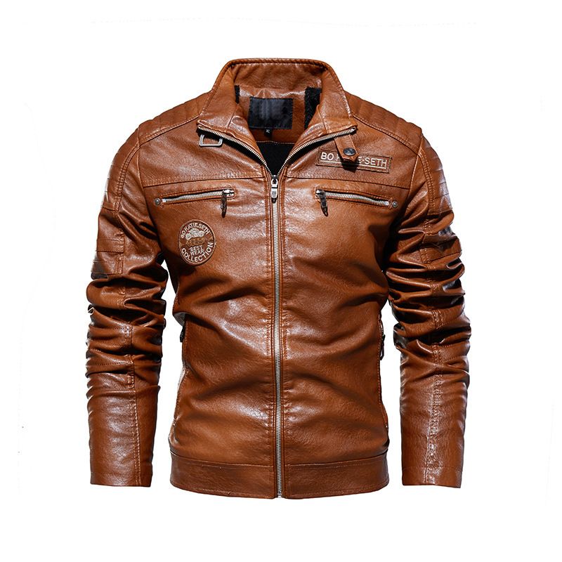 Men's leather jacket pu leather jacket European and American motorcycle clothing fleece leather jacket men_autovado.com