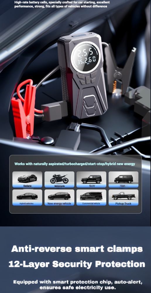 128800mAh 12V Jump Starter Portable Car Air Pump Battery Jumper Power Bank_autovado.com