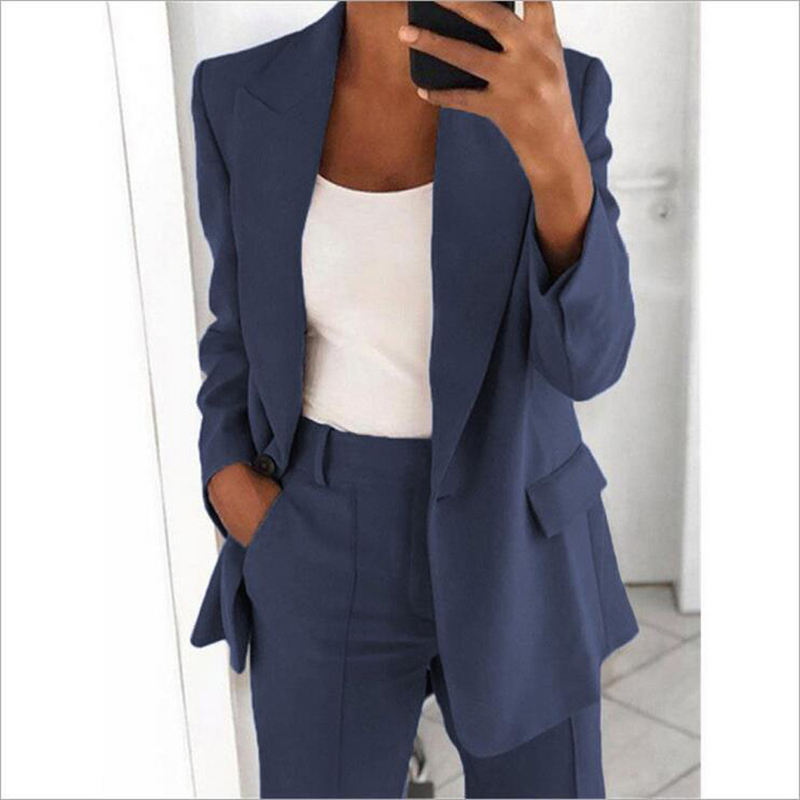 Women's Fashion Lapel Cardigan Temperament Suit Jacket Pants Suit_autovado.com
