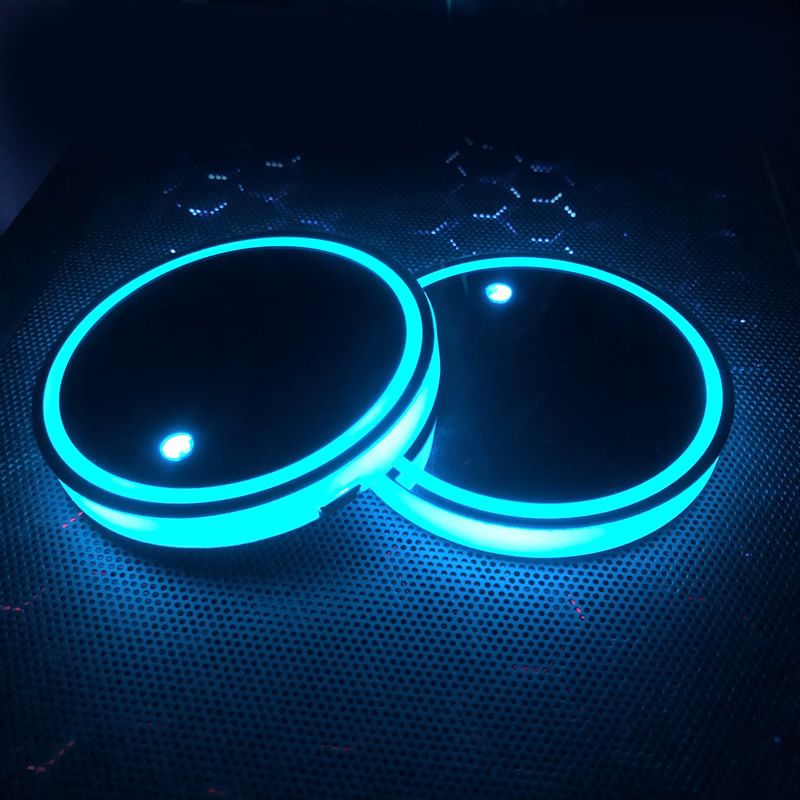 Automotive LED Luminous Water Mat Pattern Can Be Modified With Acrylic Car Cup Slot Ambient Light 68MM Diameter Seven_autovado.com