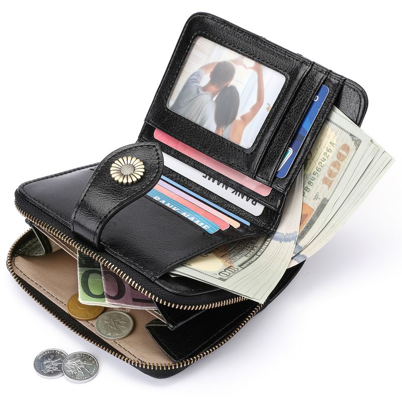 genuine leather women's short wallet two fold women's zipper vintage oil wax cowhide wallet_autovado.com