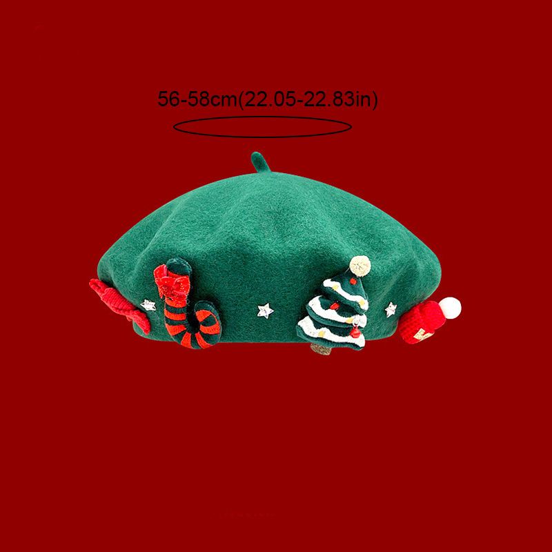 Hot Sale Christmas Wool Beret Cap Vintage Female Winter Warm Red Green Painter Hat For Women Xmas Party Dress Up Headwear New_autovado.com