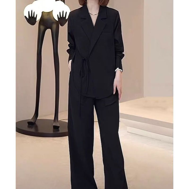 Women's Clothing High grade sun proof suit in summer chiffon splicing two piece jacket, high waist wide leg trousers, two piece suit_autovado.com