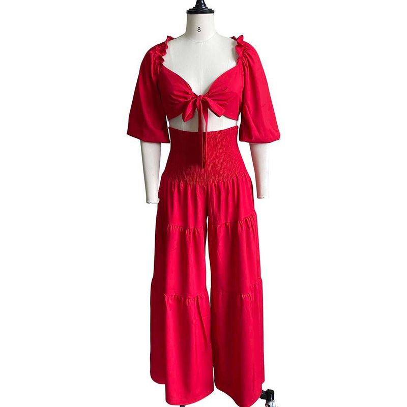 Women's Clothing women's summer fashion casual street suit pleated sexy solid color foreign trade two piece suit_autovado.com