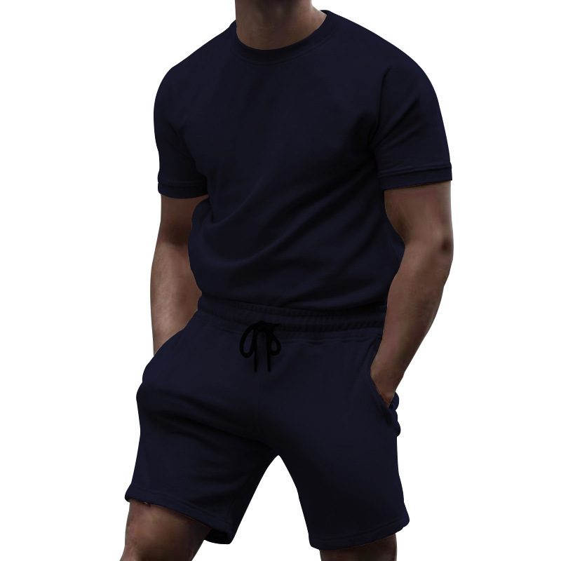 Men's Clothing short sleeve sports casual patchwork round neck fitness suit men's t-shirt_autovado.com