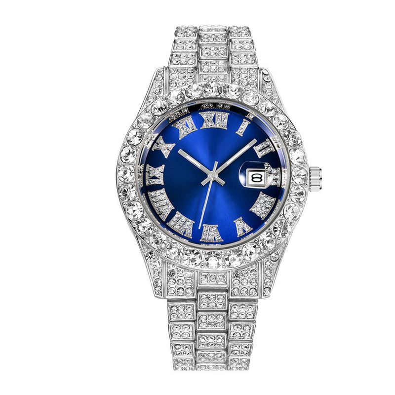 New men's steel belt quartz watch hip-hop business steel belt calendar men's full diamond men's watch men's_autovado.com