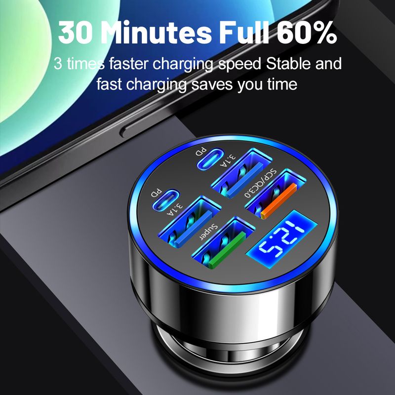 6-in-1 Multi Port Digital Display Ultra 6-port With Voltage Car Charging, One Trailer For Six Fast Charging Cars_autovado.com