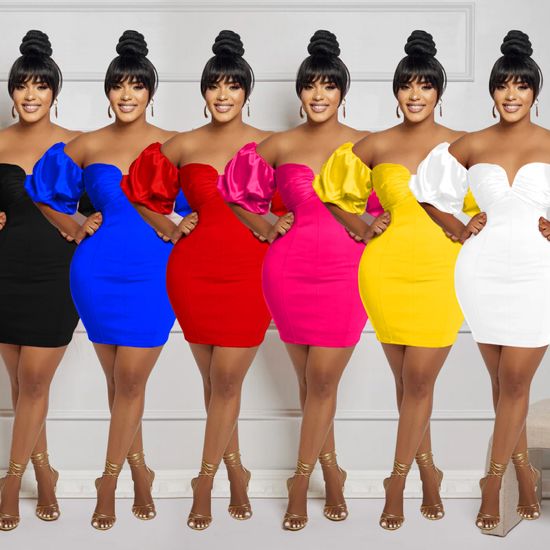 Women's Clothing fashion women's solid color short-sleeved pleated backless skirt dress_autovado.com