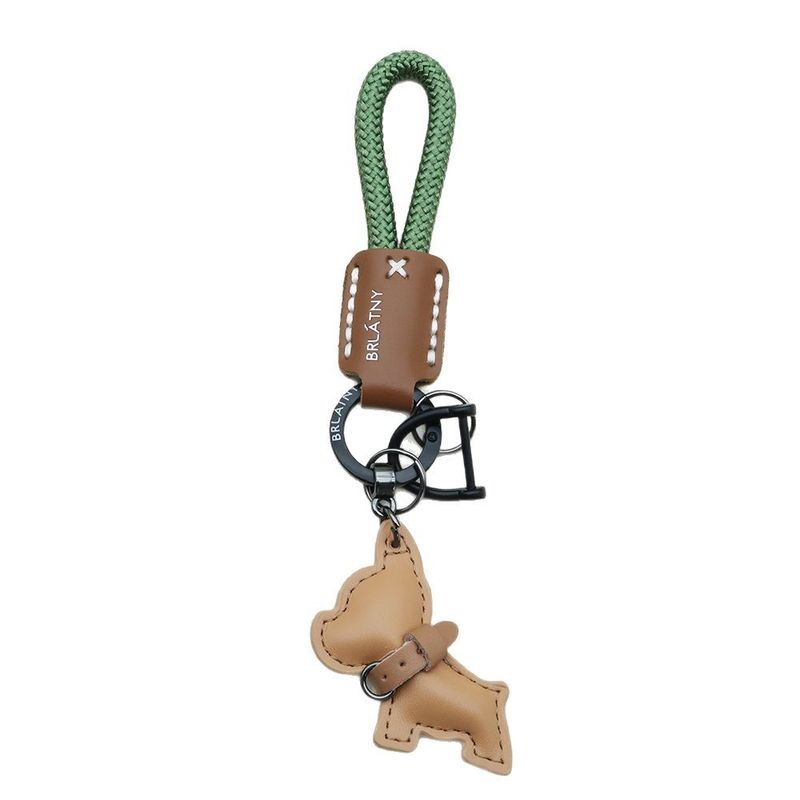 Handmade Genuine Leather Puppy Keychain Anti Lost Lanyard Pendant French Fighting Dog Car Keychain Braided Rope Keychain_autovado.com