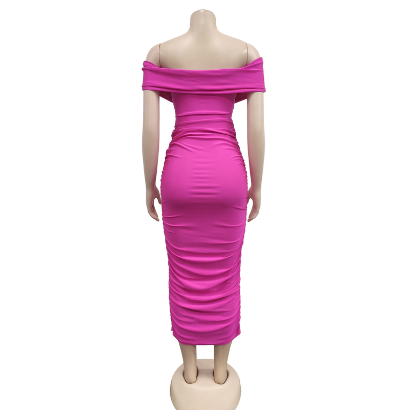 Women's solid color pleated sleeveless long skirt tube top dress_autovado.com