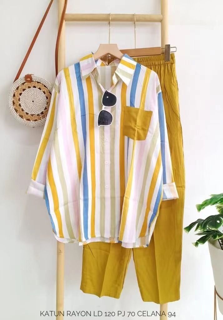 Women's Plus Size Women's Clothing Summer Slightly Fat MM Fashionable Loose Slim Comfortable Casual Striped Suit_autovado.com