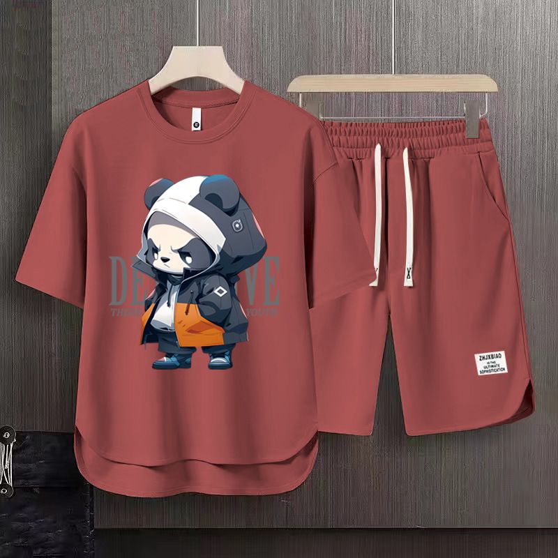 Men's Clothing 2024 Waffle Casual Summer Suit Men's Loose Teen Short sleeved T shirt Shorts Handsome Two piece Suit_autovado.com