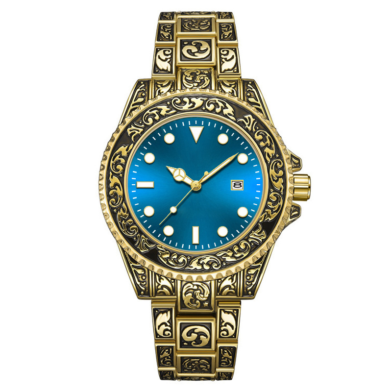 Fashion New luminous calendar men's watches men's watches retro carved art watches_autovado.com